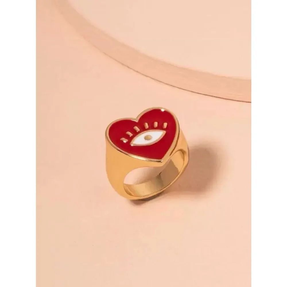 Red Heart Evil Eye Ring A2044
